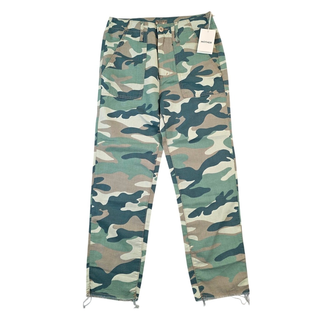 Mother The Shaker Chop Crop Camo Pants Blue Green Linen Blend Lightweight 25 NEW